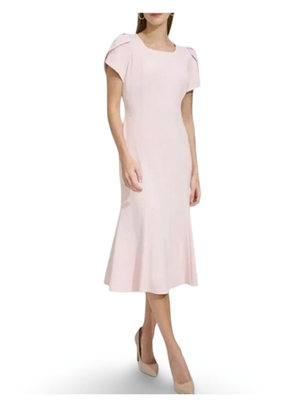 Marc New York Pink Sheath Tulip Midi Dress Womens 18 Square Neck Office Party - Picture 1 of 11